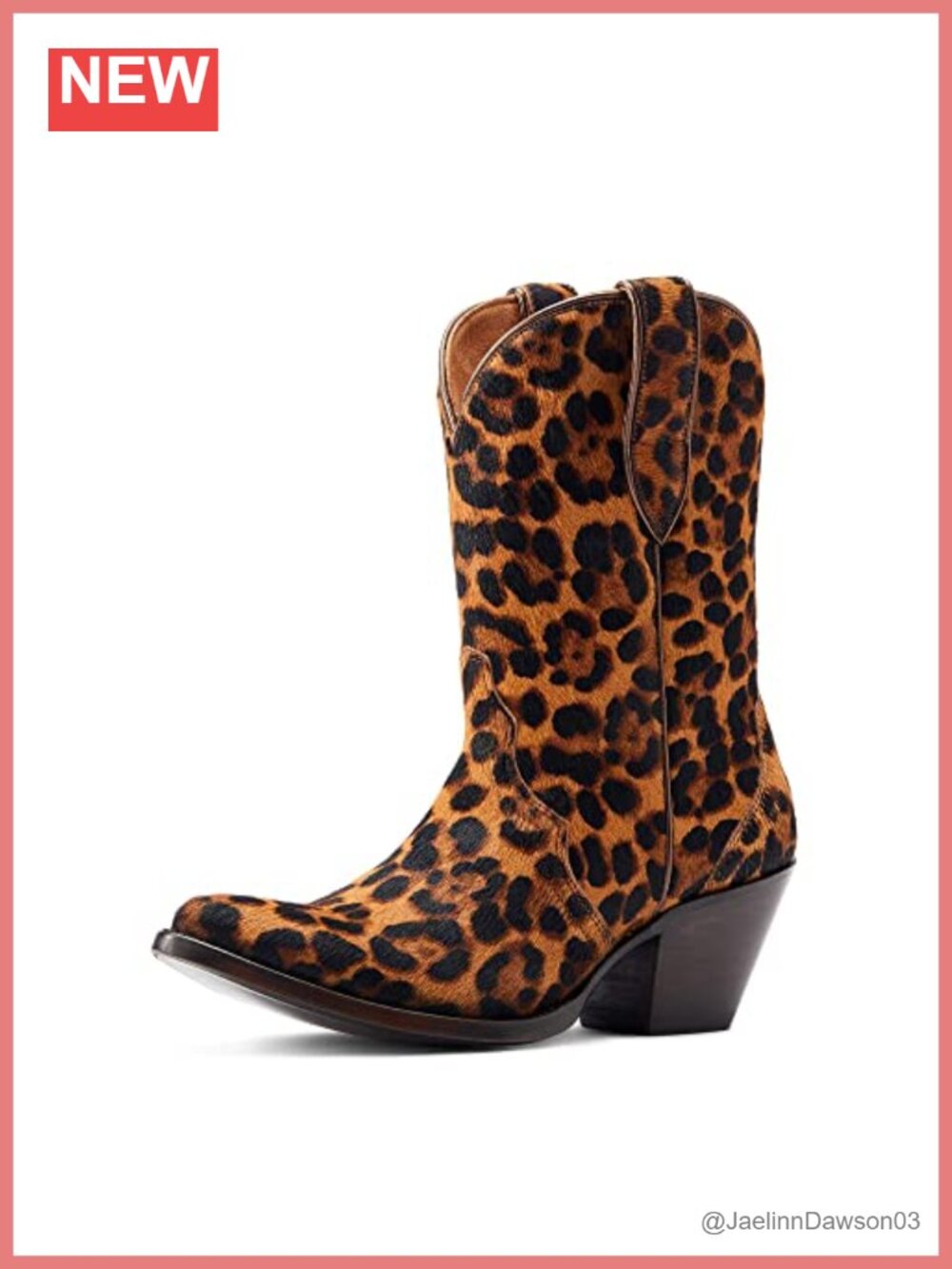 Western Bootie Mid-Calf Leather Block Heel Pull-On Cowgirl Boots
